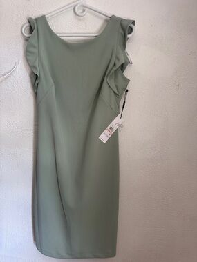 Calvin Klein Sage Green Ruffle Sleeve Midi Dress size 10